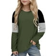 thumbnail image 5 of Girls Raglan Long Sleeve Tops with Pockets Stripes Patchwork Casual Tshirts Spring Fall Winter Clothes 4-14 Years (9 Years, Army Green), 5 of 6