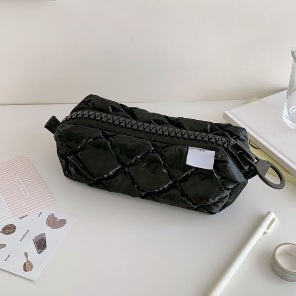 Tuvgenk Pencil Cases Black Pencil Pouch Pu Solid Zipper Portable Cosmetic Bag for Office