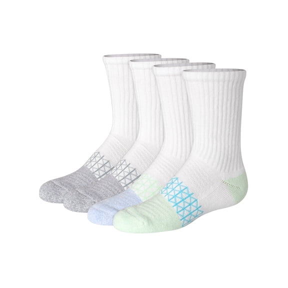 Hanes Absolute Active Girls' Crew Socks, 4-Pairs White S