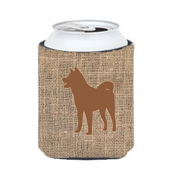 Akita Burlap And Brown Can Or Bottle  Hugger