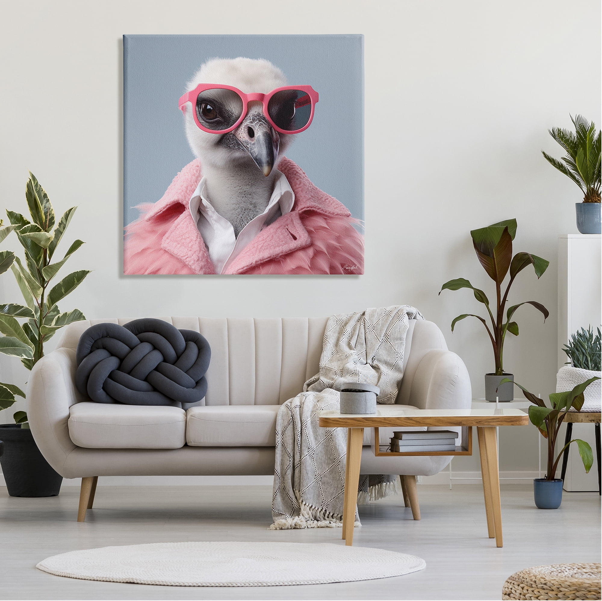Stupell Industries Trendy Ostrich in Pink Animals & Insects Painting Gallery Wrapped Canvas Art Print Wall Art, 36 x 36