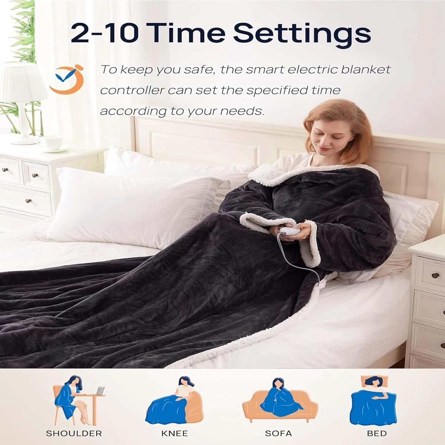 Thermahug Heating Blanket, Wearable Heated Blanket with Foot Pocket, 50"x70" Electric Snuggle Throw Blankets for Women, 6 Heating Levels, 2-10 Hour Timer, Cozy Heated Robe