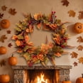 thumbnail image 5 of 20 Inch Artificial Fall Wreath for Front Door, Faux Pampas Autumn Wreath with Leaves Berries Cones, Indoor Covered Outdoor Thanksgiving Harvest Home Porch Decor, 5 of 7