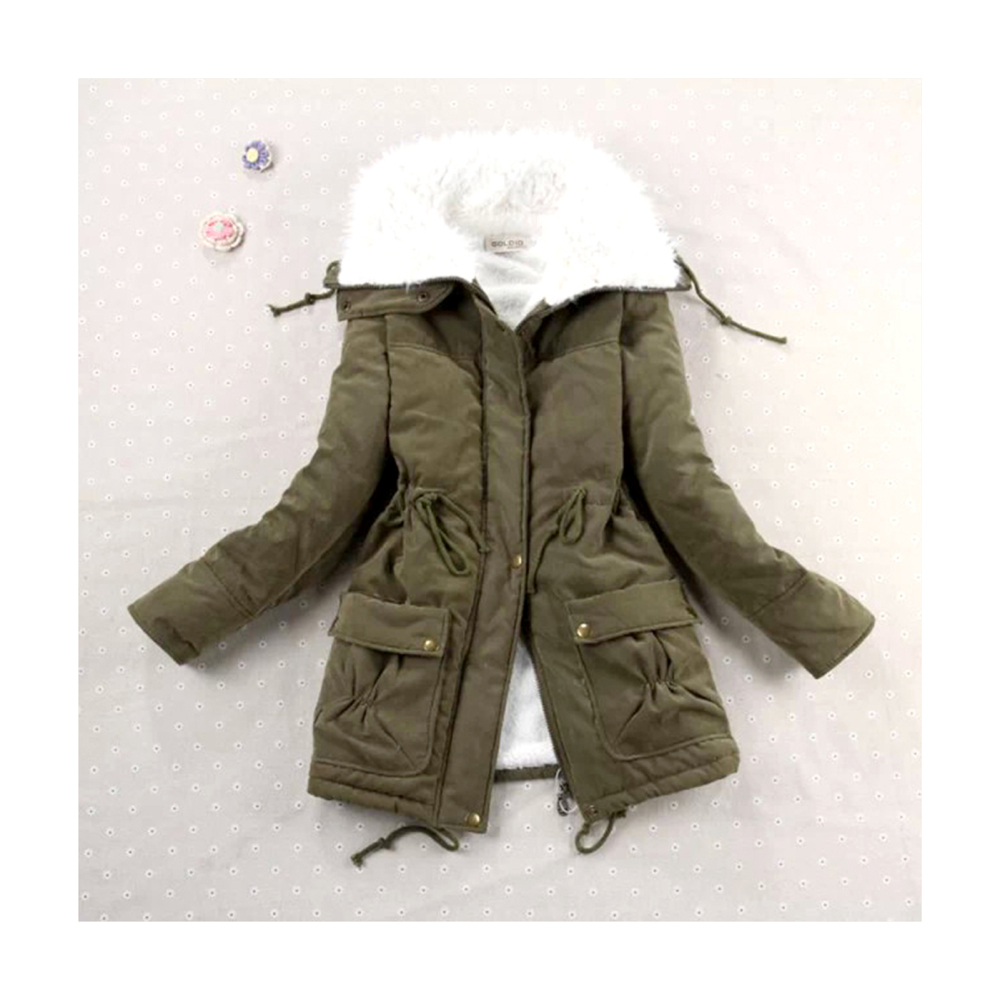 Women's Winter Thickened Warm Coat with Artificial Fur Lining Slim Overcoat Padded Jacket for Women Outwear Wear Comfortable with Waist Tie  M Army Green - image 2 of 8
