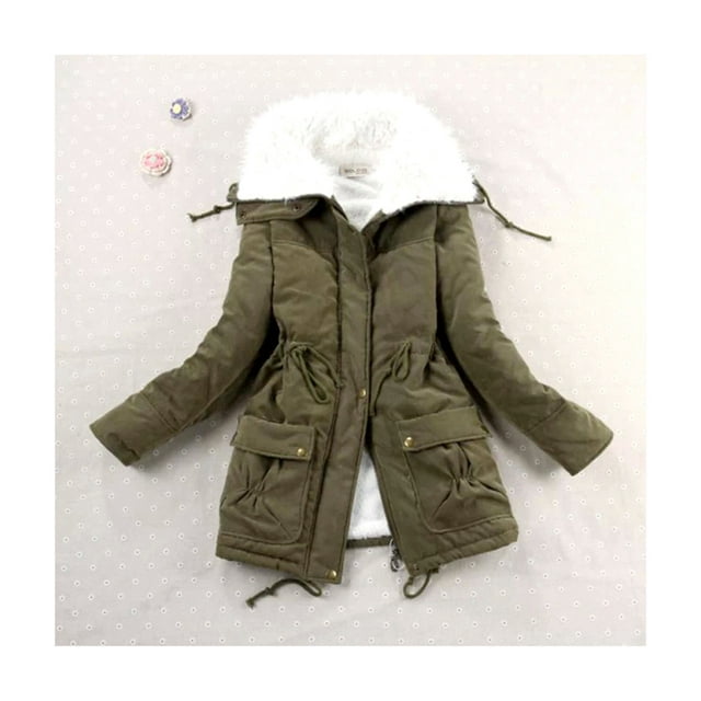 Women's Winter Thickened Warm Coat with Artificial Fur Lining Slim Overcoat Padded Jacket for Women Outwear Wear Comfortable with Waist Tie XL Army Green
