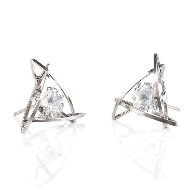 Women Girls Sparkling Crystal Hollow Triangular Zircon Stud Earrings Jewelry