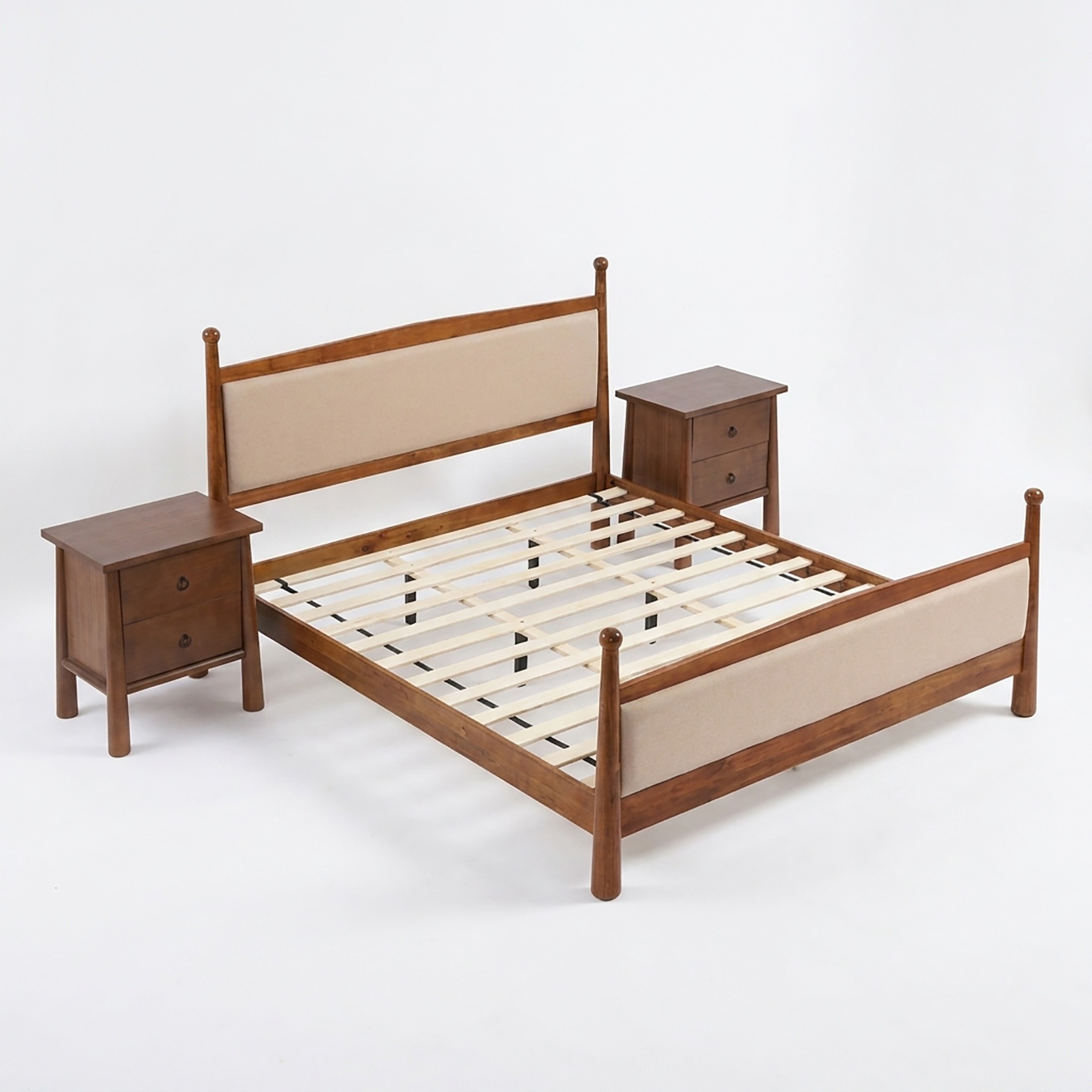 Christopher Knight Home 3-Piece Bedroom Set with King Upholstered Bed and 2 Nightstands, Cherry+Brown