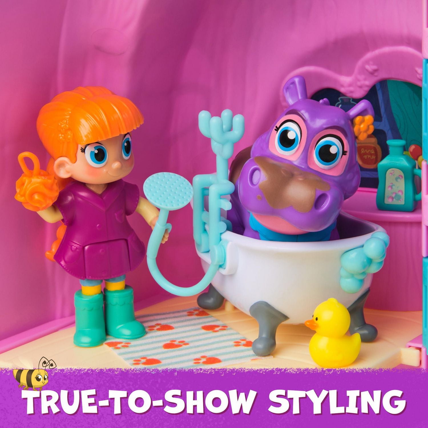 Vida la Véto, Coffret Bain moussant de Juno avec figurine de Vida, figurine de Juno qui change de couleur et accessoires médicaux, jouets pour filles et garçons à partir de 3 ans