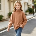 thumbnail image 6 of Fall Sweaters Nelozsy Kids Fashion Solid Color High Neck Long Sleeve Sweater Brown 12-13 Years, 6 of 8