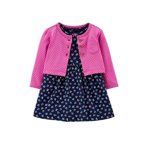 

Lumento Baby Swing Holiday Cardigan + Dresses Cute Buttons 2Pcs Outfit Suit Sweet Floral Print Autumn Outfits Blue Dark Pink 24M/85cm