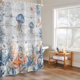 thumbnail image 4 of Oceans Marine Life Shower Curtain, Orange Blue Jellyfish Starfish Wood Grain Waterproof Shower Curtain Set with 12 Hooks Lightweight Bath Curtains Fabric Bathroom Decor 48x72 Inches, 4 of 9