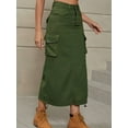 thumbnail image 5 of Denim Skirt Below Knee Length High Waisted Jean Skirts for Women  Green XL, 5 of 7