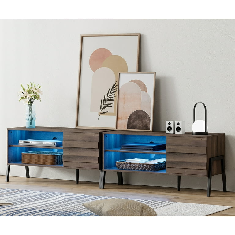 LED Mid Century TV Stand for 85 Inch TV Modern Entertainment