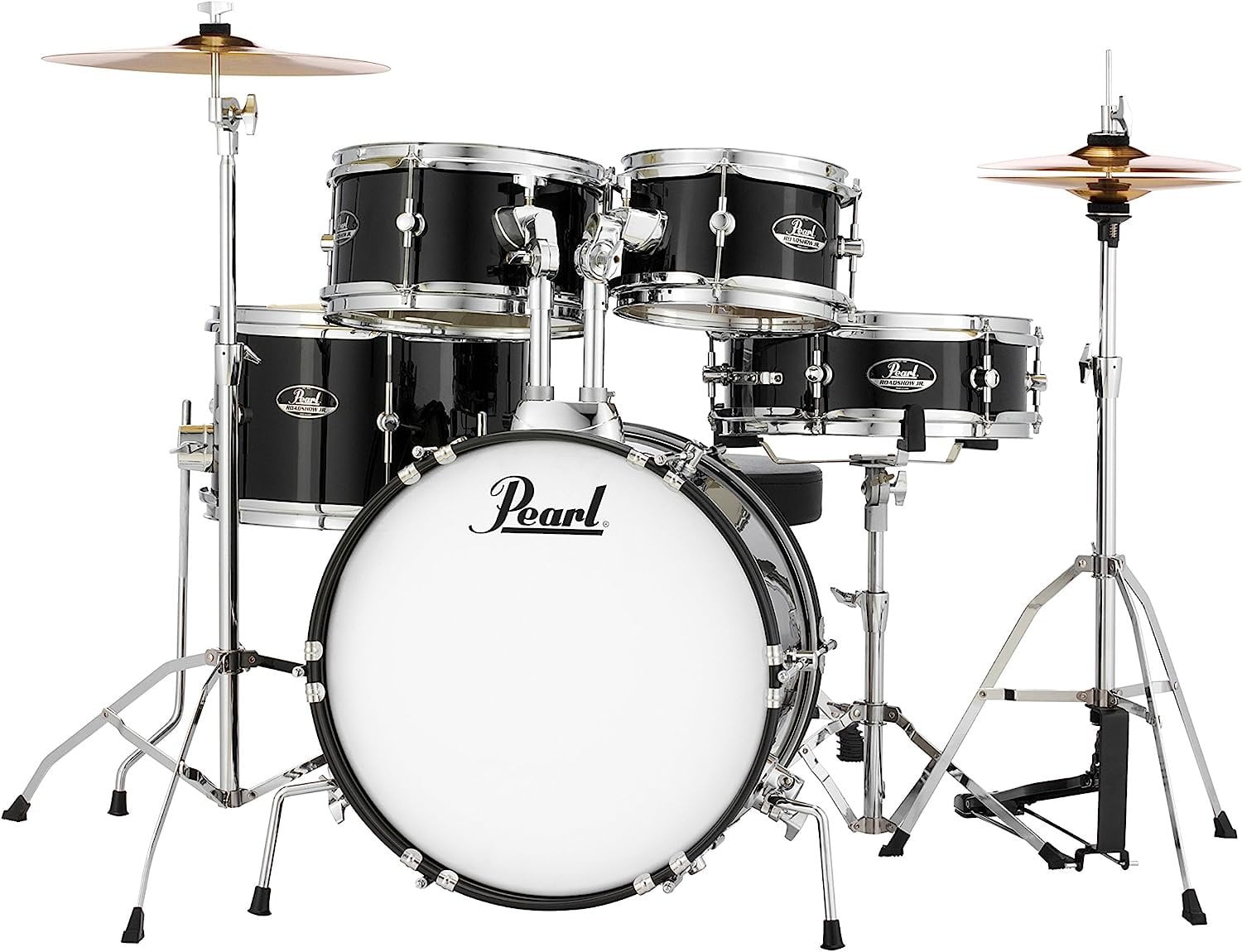 Pearl Roadshow Junior 5-Piece Drumset w/ 16" Bass Drum, Hardware & Cymbals - Jet Black