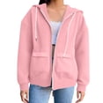 thumbnail image 2 of Women's Full Zip Hooded Sweatshirt with Drawstring, Soft Cotton Blend Casual Pullover with Front Pockets, Oversized Streetwear Jacket for Autumn Winter, Lounge Wear and Daily Activities Pink L, 2 of 7