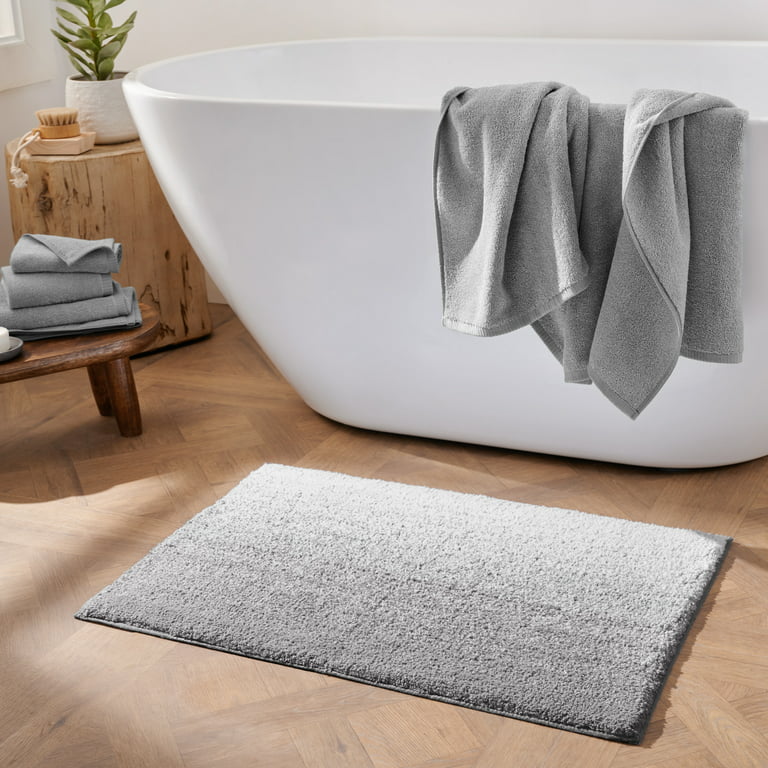 Inyahome Oversized Bathroom Rug Memory Foam Bath Mat in Grey Textured  Stripes Extra Long Non-Slip