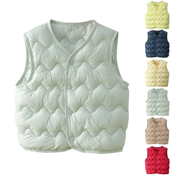Xdegoge Toddler Puffer Vest Packable Kids Lightweight Winter Jackets Sleeveless Boys Girls Warm Padded Quilted Down Vests Cute V Neck Zip Up Puffy Coat with Pockets Outerwear