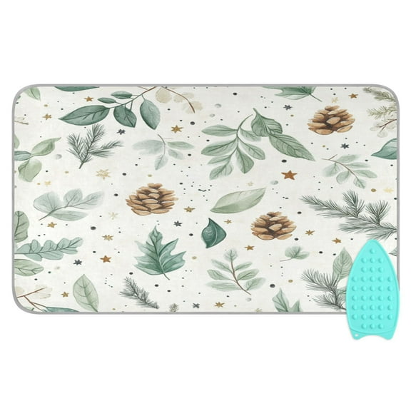 Ironing Mat Portable Ironing Blanket for Table Top Travel Ironing Pad for Washer Dryer 27.6" x 47.2" Green Leaves and Pine Cones