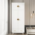 thumbnail image 6 of UBesGoo Wood Closet Wardrobe with  2 Drawers, Freestanding Armoire Cabinet with Optional Shelves&Hanging Rail, Functional Clothes Storage Organizer, White, 6 of 13