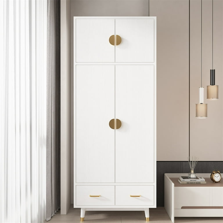 UBesGoo Wood Closet Wardrobe with 2 Drawers, Freestanding Armoire Cabinet with Optional Shelves&Hanging Rail, Functional Clothes Storage Organizer, UBesGoo Wood Closet Wardrobe with 2 Drawers, Freestanding Armoire Cabinet with Optional Shelves&Hanging Rail, Functional Clothes Storage Organizer,