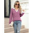 thumbnail image 6 of Women'S V Neck Sweaters Pullover Color Block Collar Long Sleeves Loose Fit Casaul Tunic Tops Shirts  Red M, 6 of 8