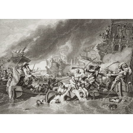The Battle Of La Hogue Destruction Of The French Fleet May 22 1692 Engraved By W Ridgway After Benjamin WestFrom The Book Illustrations Of English And Scottish History- Volume Ii Canvas Art - Ken Wels