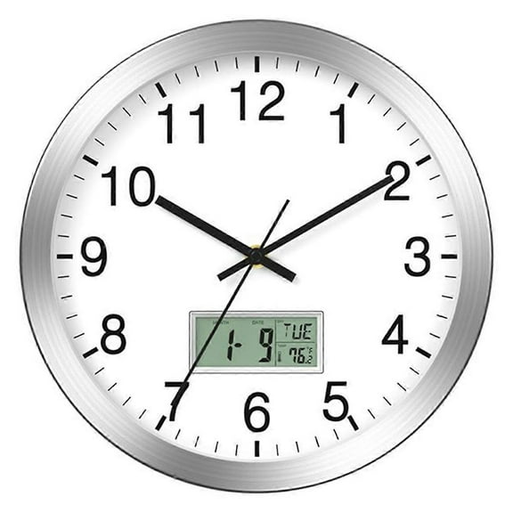 12In Wall Clock with Digital Date,Week,Indoor Temp - Battery Operated