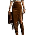 thumbnail image 2 of hoksml Women's Faux Suede Fringe Skirts High Waist Mini Skirt, Asymmetrical Midi Skirt, and Tiered Fringe Maxi Skirt with Back Zipper for Western and Festival Wear, 2 of 9