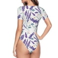 thumbnail image 4 of The Xecao Lavender Flowers Women's Crew Neck Body Suit, a short-sleeved bodysuit and basic swimsuit, both comfort and style for dating and daily life, 4 of 9