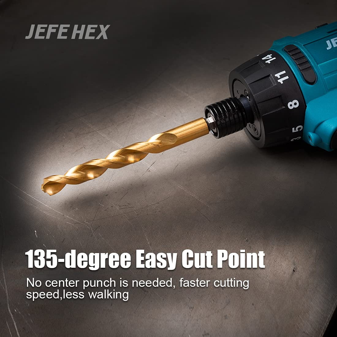 JEFE HEX 3/8" Inch Hex Shank with Titanium Coating Twist Drill Bits(Pack of 6)