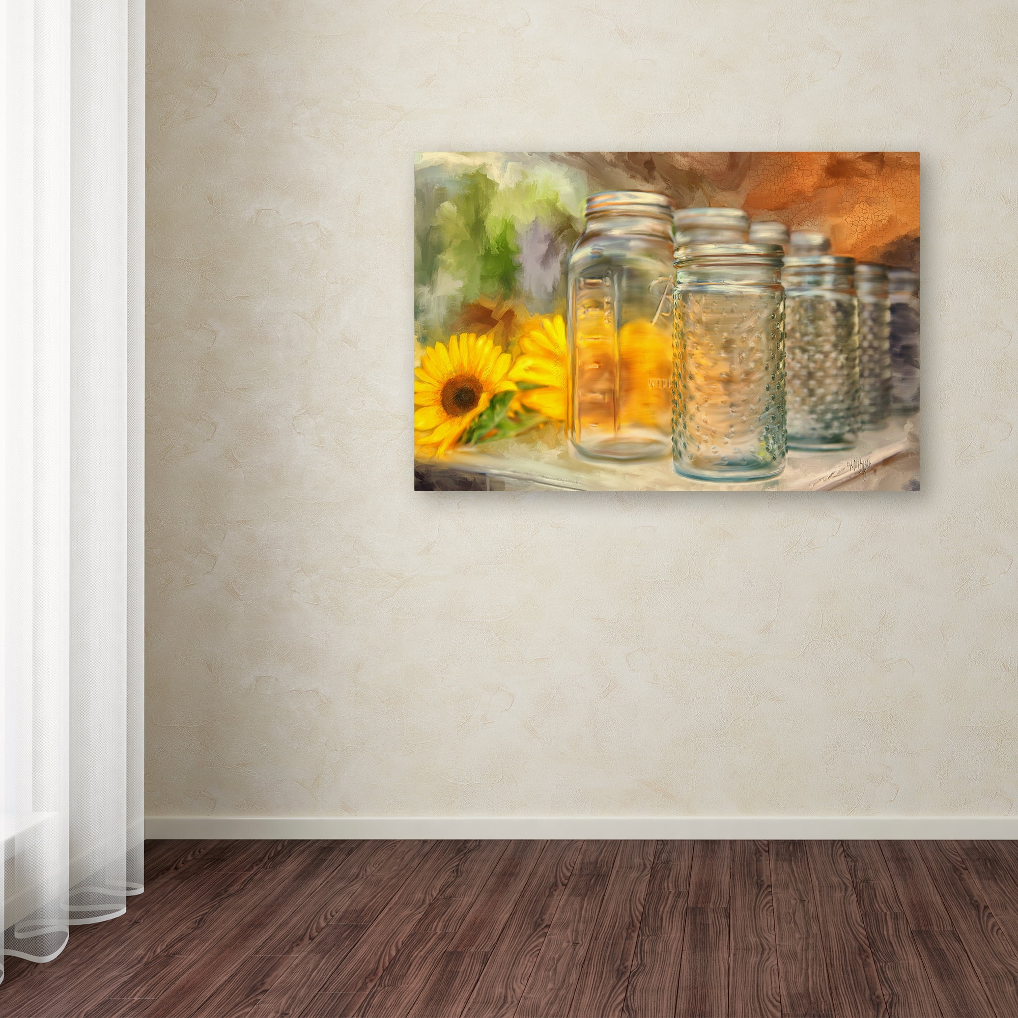Trademark Fine Art "Sunflowers and Jars" Canvas Art by Lois Bryan