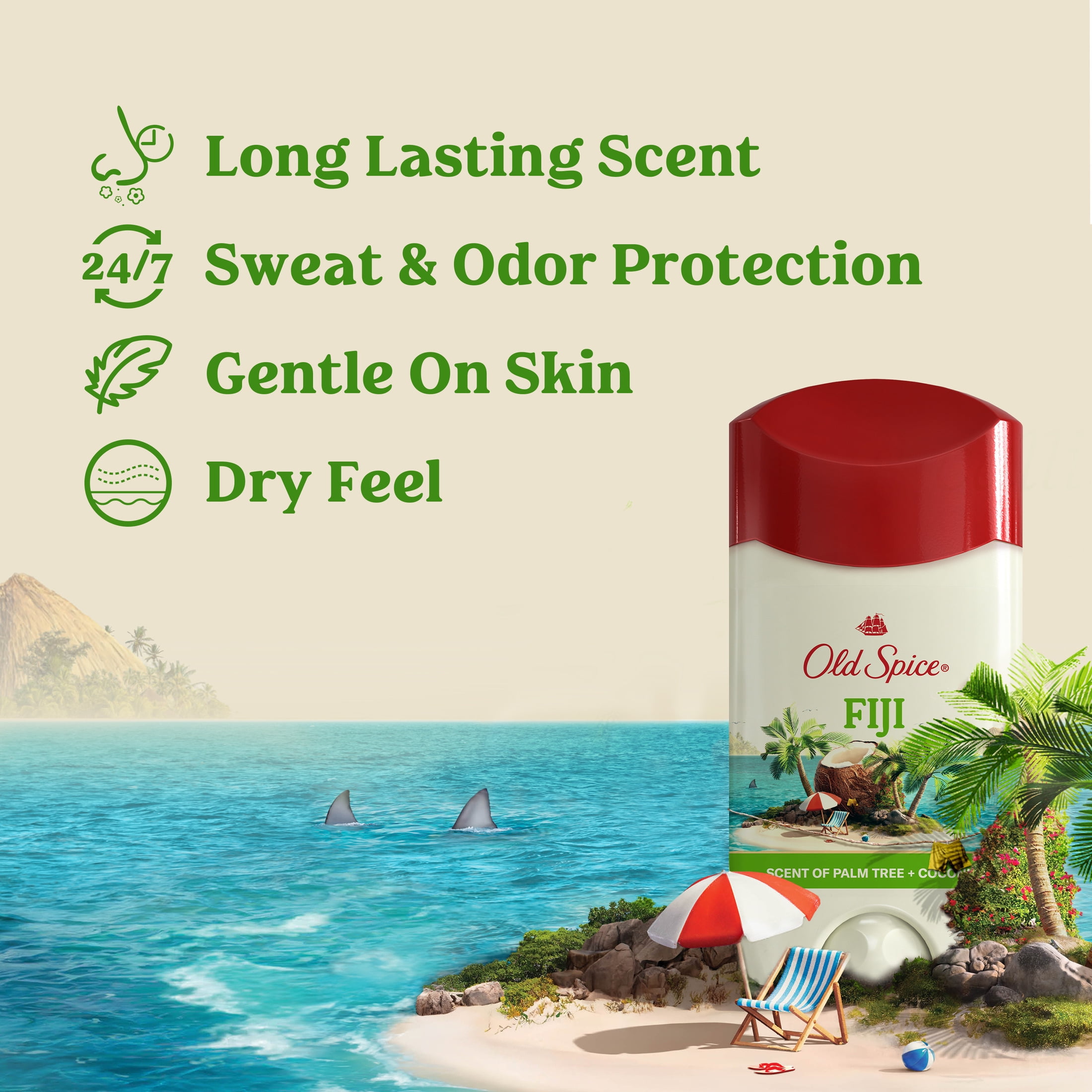 Old Spice Men's Antiperspirant & Deodorant, 24/7 Sweat Protection, Fiji with Palm Tree, 2.6 oz