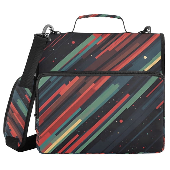 FORMRS Zipper Binder with Shoulder Strap 2-inch Ring 500 Sheet Capacity File Bag, Red Abstract Lines