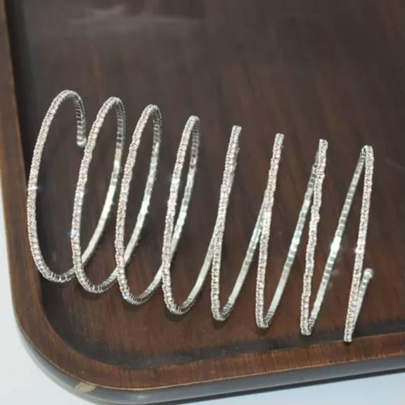 GKNET Lady Multi-layer Imitation Rhinestone Bangle Bracelet Spiral Armband Armlet Gift-silver 8 rows