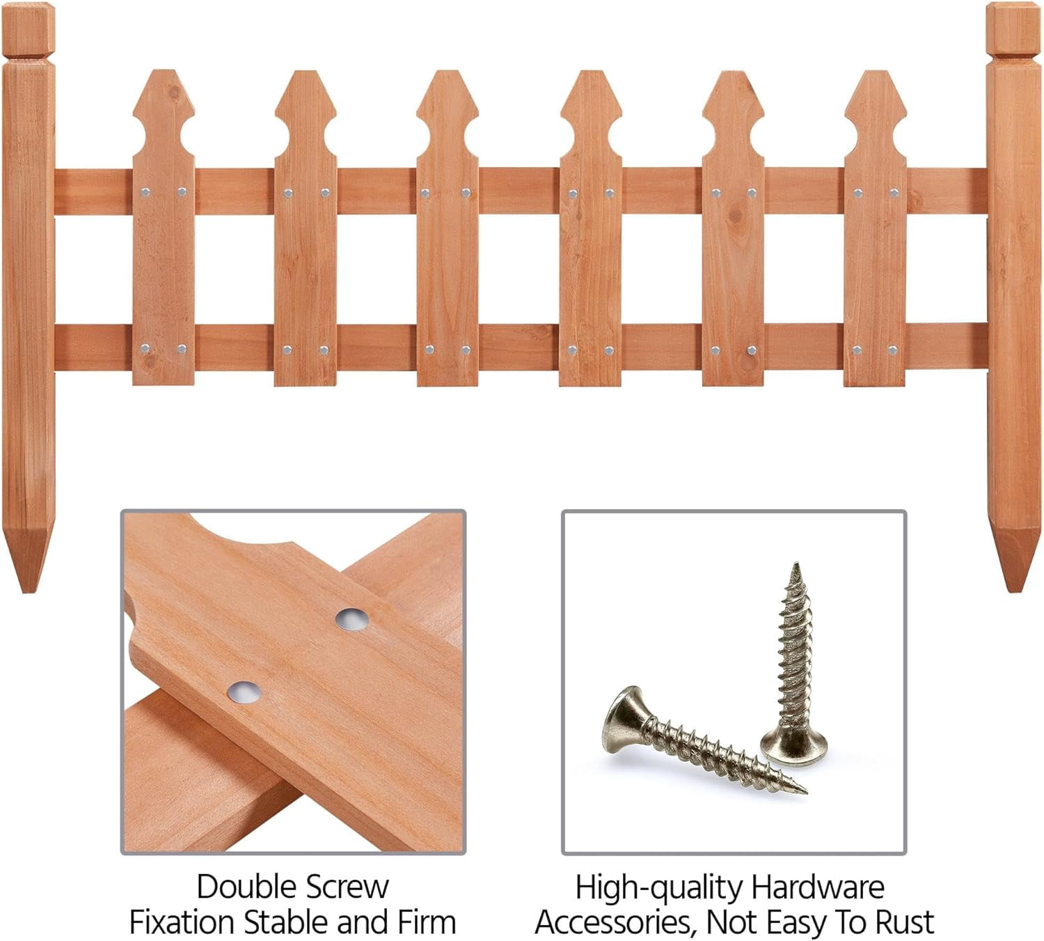 WLTER Decorative Garden Fence-Landscape Wood Picket Fencing Ornamental Panel Border Edging Patio Flower Garden Bed Pool Fences Outdoor,Light Brown- 355 in