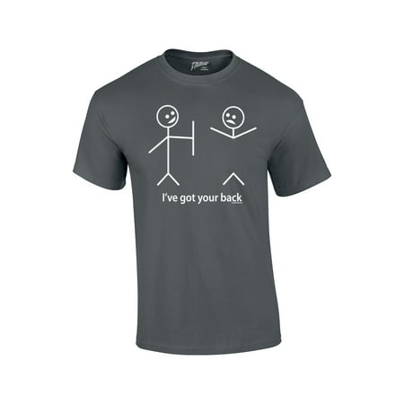 Funny Short Sleeve T-shirt I ve Got Your Back Stick Figures Humorous Sarcastic Phrases Novelty Short Sleeve T-shirt-Charcoal-XL