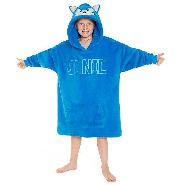 Manta polar con capucha Sonic The Hedgehog para niños, azul 3D