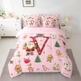 thumbnail image 3 of Manfei Girly Pink Christmas 7pcs Bedding Comforter Set for Kids, Cartoon Monogrammed V Queen Bedding Sets, Kawaii Santa Claus Reversible Queen Sheet Sets, Breathable Home Decor, 3 of 8