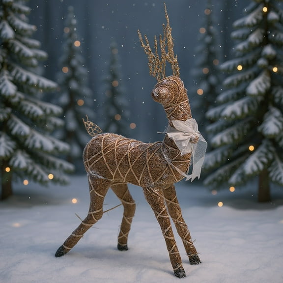 Reindeer Outdoor Decoration Gold 3D Iron Rattan Xmas Reindeer for Indoor Garden Yard Lawn