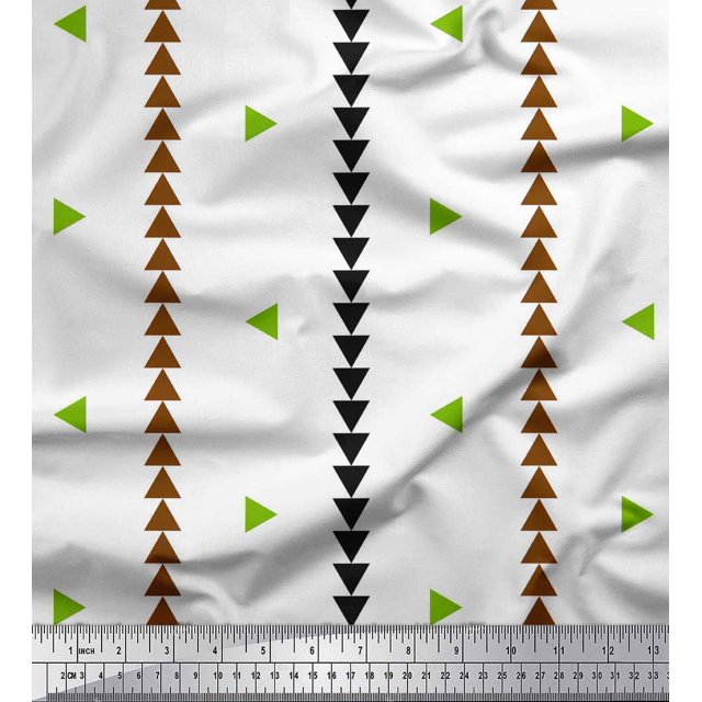 Soimoi Green Modal Satin Fabric Geometric Triangle & Jamdani Print Fabric by Yard 42 Inch Wide