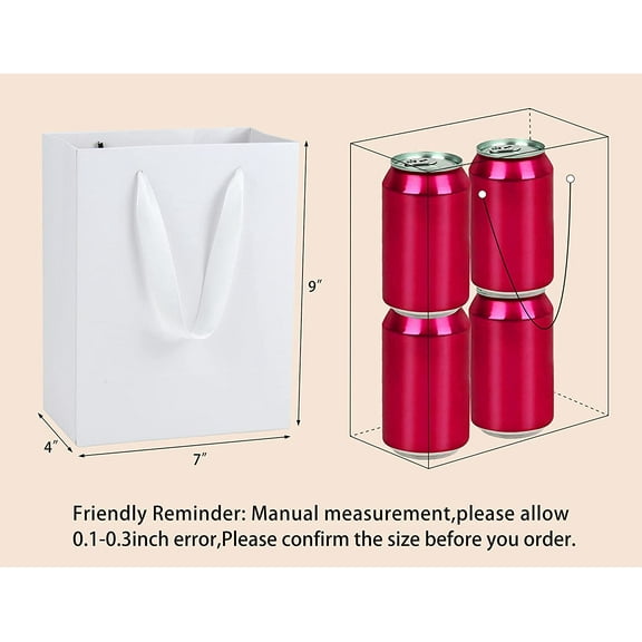 White Paper Gift Bags 20 Pack, 7x4x9inch, Sturdy Shopping Party Bags with Handles