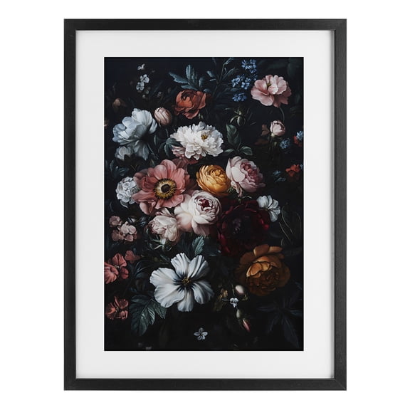 Stupell Industries Transitional Midnight Garden Velvet Florals Black Framed Print Under Glass, 14 x 20, by Creative Studio