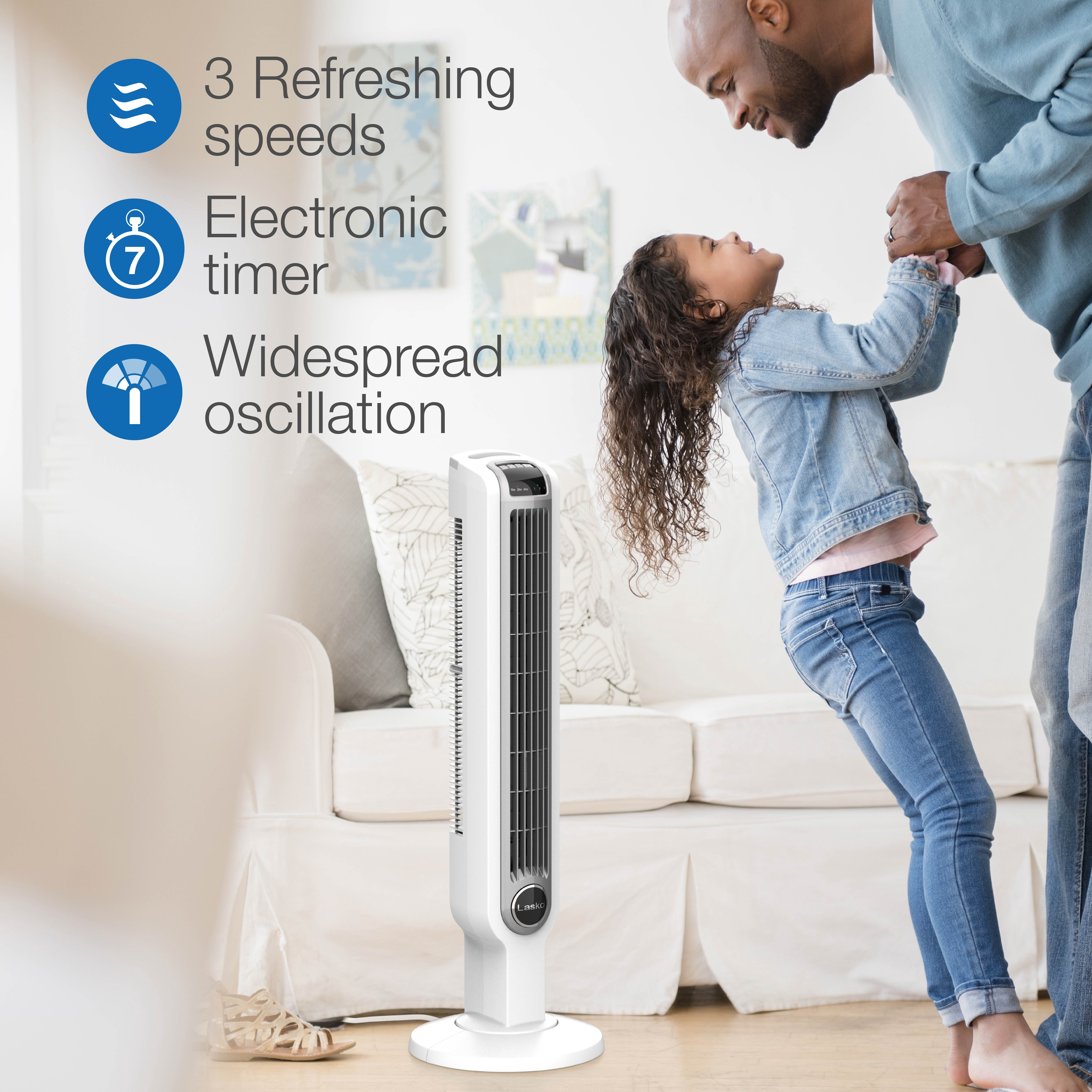 Lasko Portable 3-Speed Oscillating Tower Fan with Timer and Remote Control,  2510, White - Walmart.com