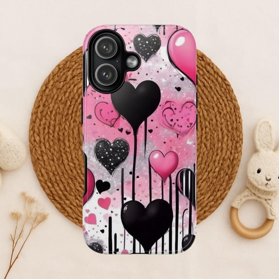 Heart Pattern Phone Case Tough Cute Valentine's iPhone 17 through 11 Pro Max