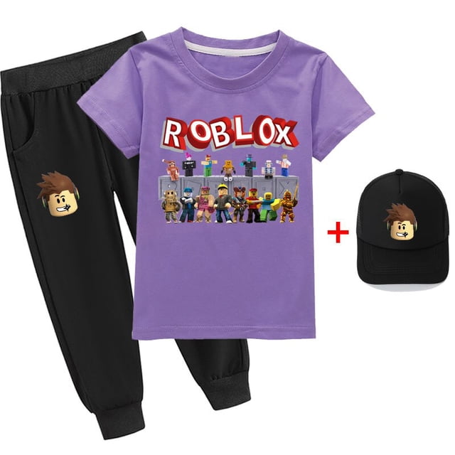 Juego Roblox de dos piezas para niños y niñas, traje de camiseta de manga corta y sombrero, algodón fino bidimensional, periférico, el mejor regalo, nuevo