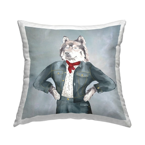 Stupell Industries Trendy Wolf Denim Fashion Outfit Design by House of Rose Throw Pillow