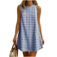 thumbnail image 2 of Wovilon Women's Sleeveless Round Neck Gingham Mini Dress, A-Line Relaxed Fit Casual Summer Tunic, Back Button Detail Cotton Loose Short Shift Dress for Beach Vacation Holiday Daily Wear, 2 of 9