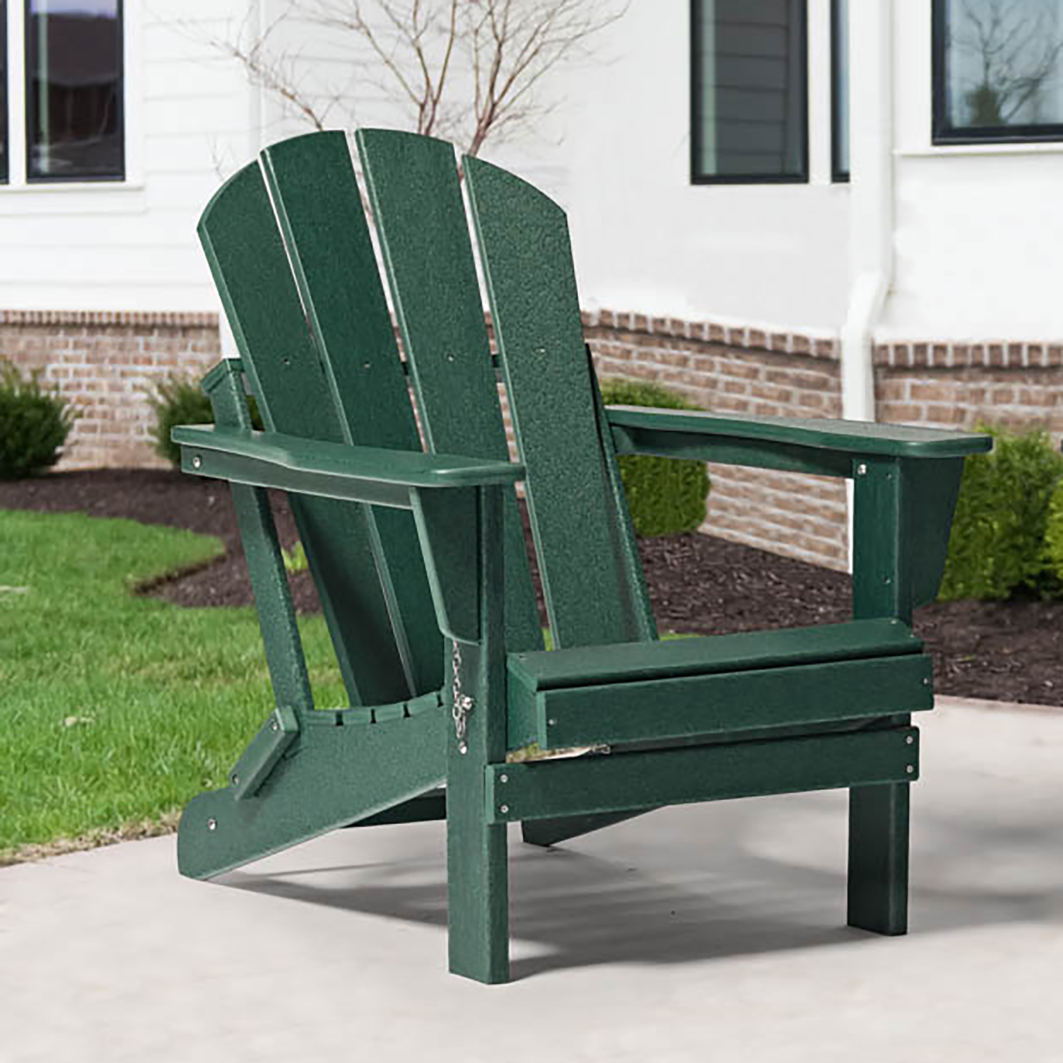 Braxton Folding Plastic Adirondack Chair, Dark Green