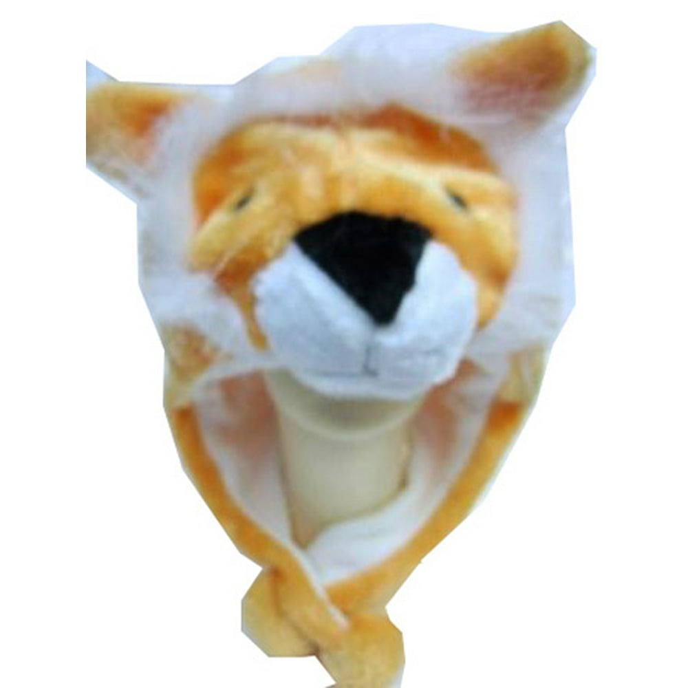 Plush Lion Animal Hat Lion Hat with Ear Flaps and Poms