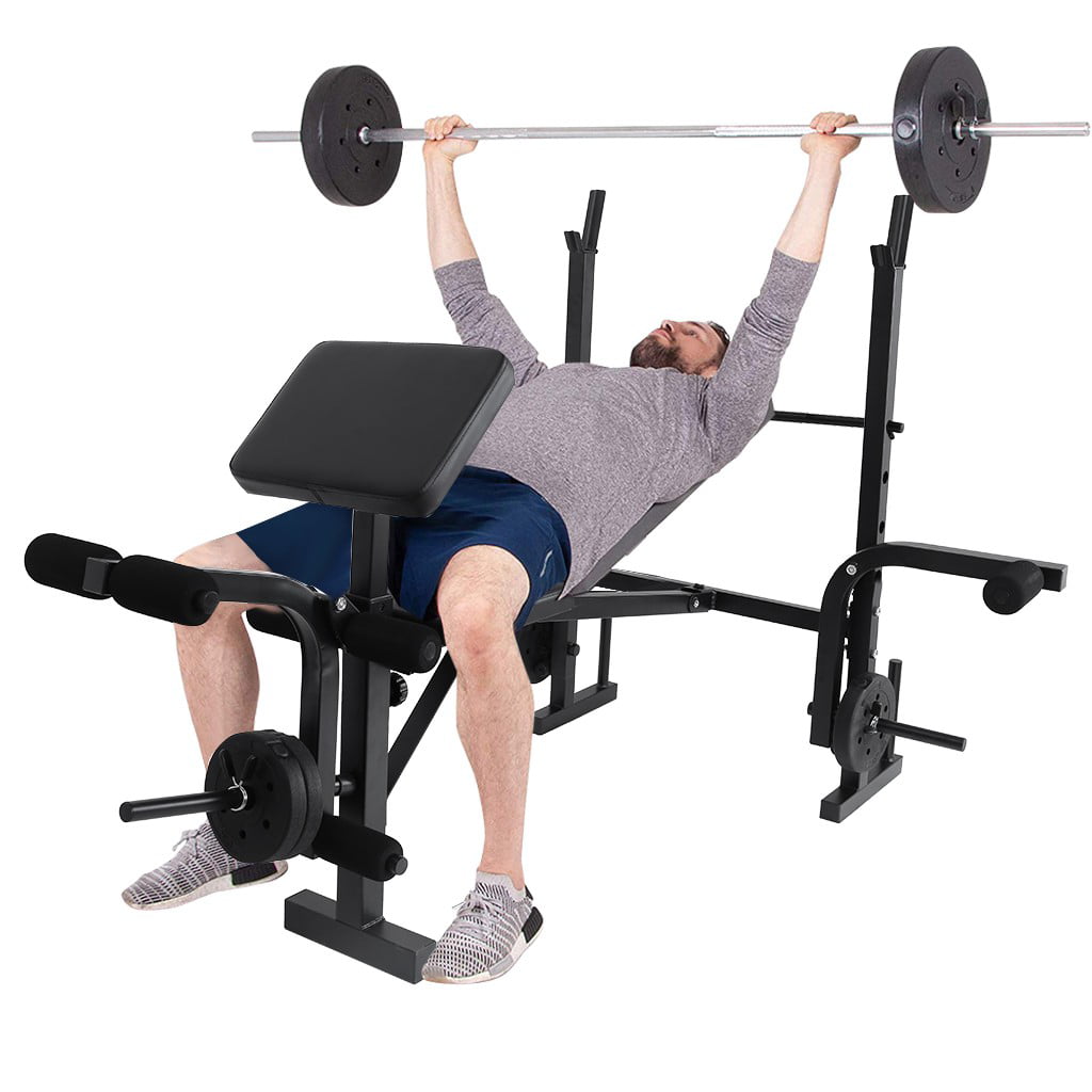 ADJUSTABLE WEIGHT BENCH Press Barbell Rack Exercise Strength Training Workout 